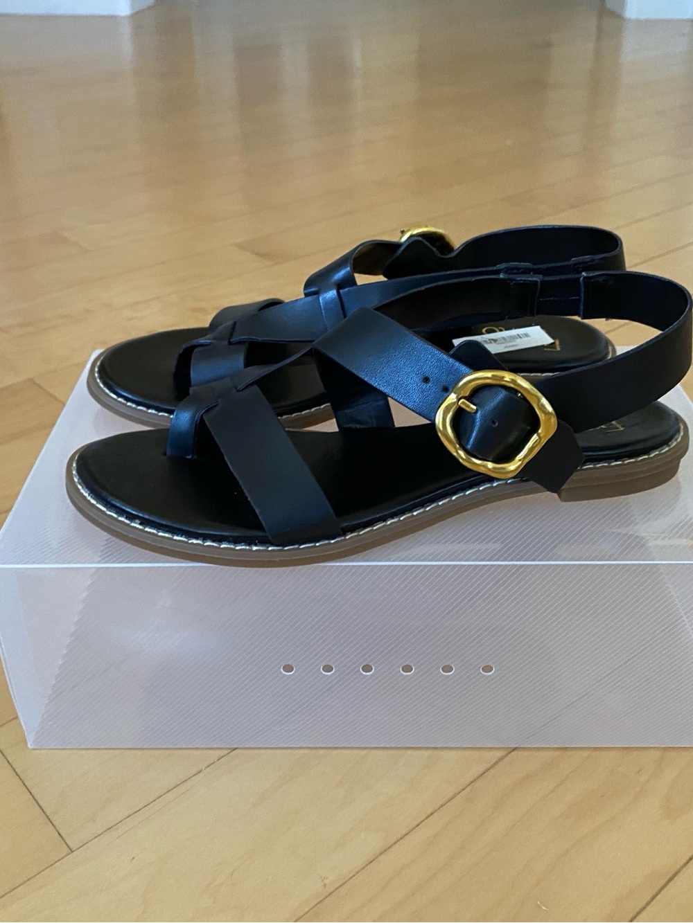 Franco Sarto Black Slingback Sandals with Gold Buckle